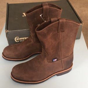 chippewa pull on logger boots